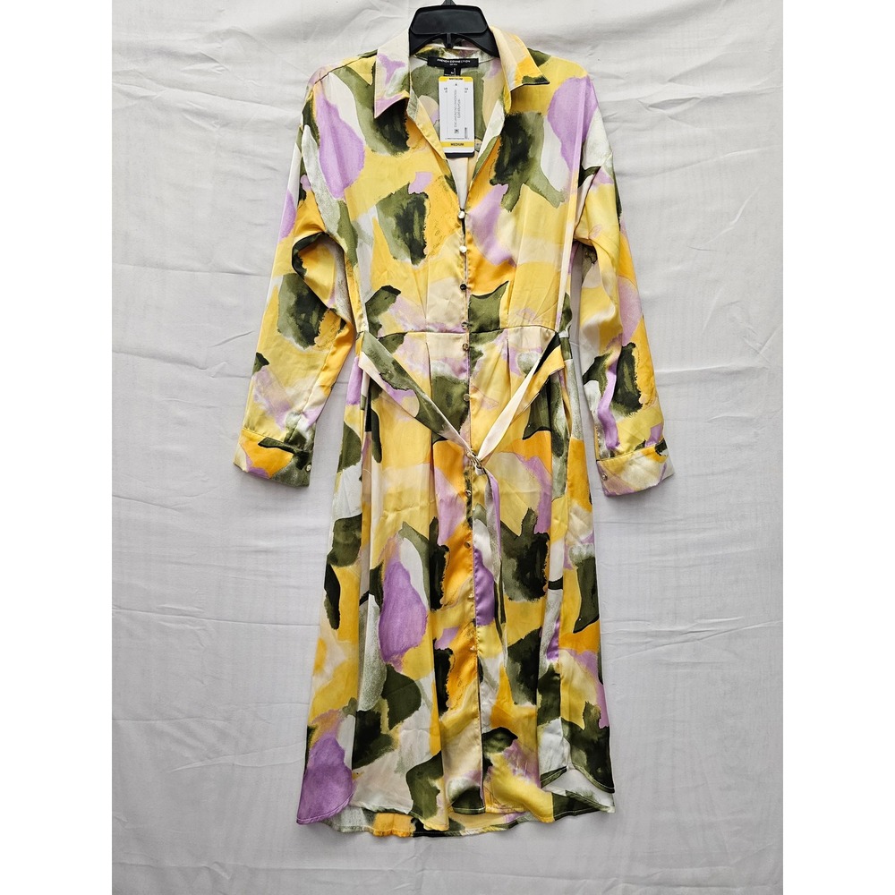 French Connection Womens Abstract Long Shirt Dress Multicolor Polyester Size M
